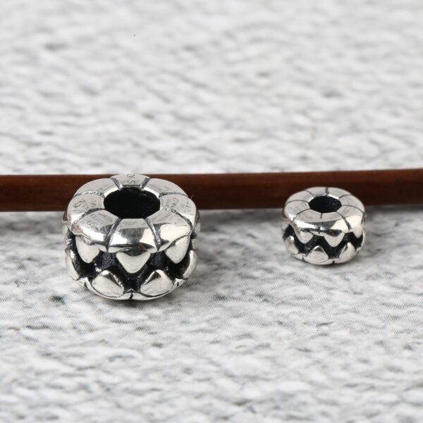 s925 sterling silver teeth pattern rondelle shape bead, oxidized silver bead - Image 5