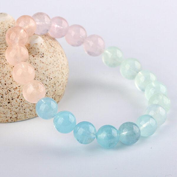 6A multi colors genuine natural morganite bracelet, 7 - 12mm round shape beaded bracelet - Image 5
