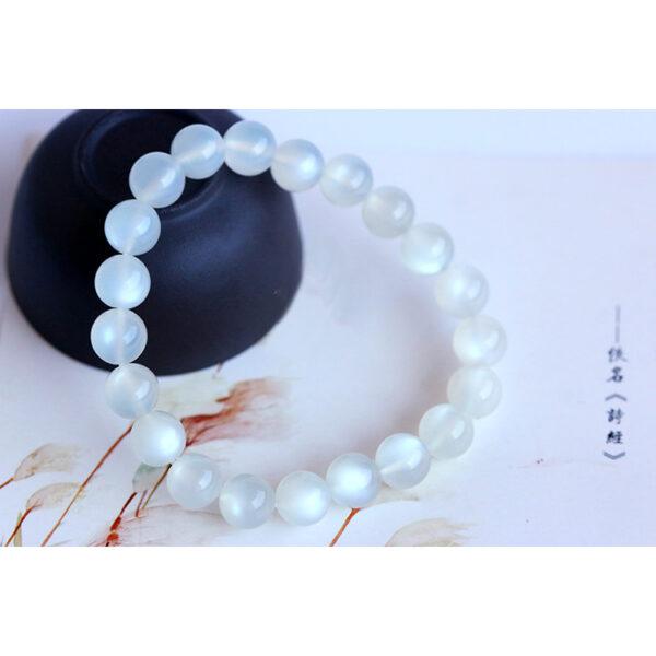 7A white light genuine natural moonstone bracelet, 6 - 12mm round shape beaded bracelet - Image 6