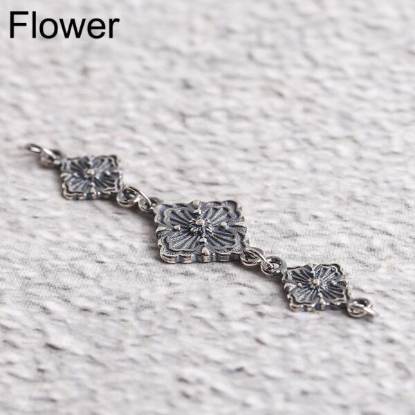 s925 sterling silver flower shape chain, oxidized silver gourd charm - Image 6
