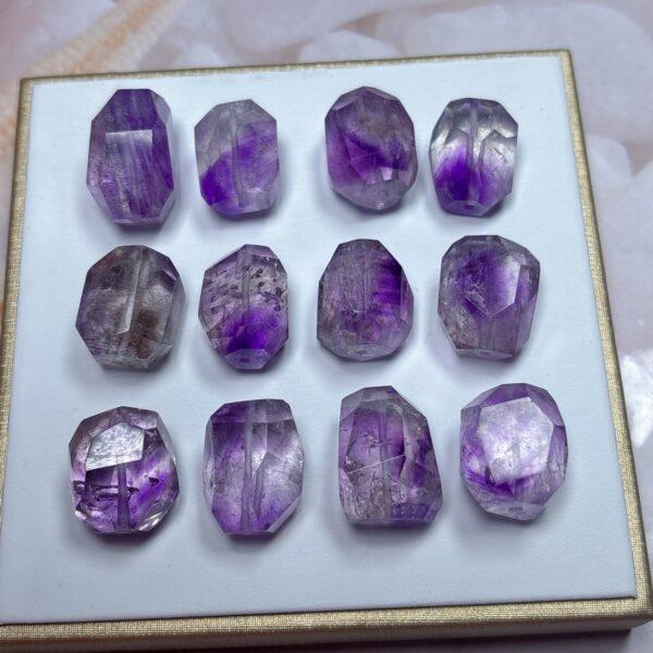 genuine natural amethyst rutilated quartz, Super 7 bead, quartz bead, clear bead, purple bead, irregular bead, polyhedron bead