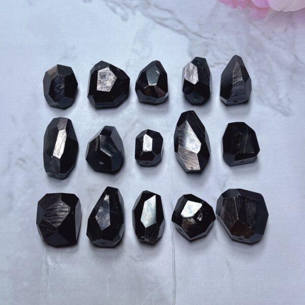 genuine natural hypersthene bead, black bead, irregular bead, polyhedron bead