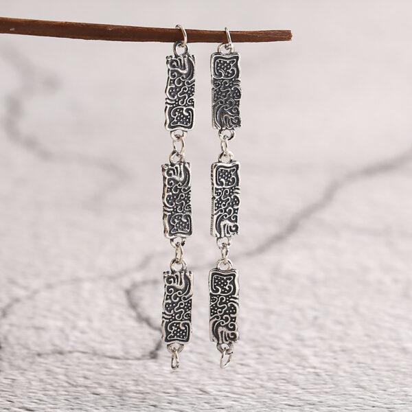 rectangle chain bead, cloud pattern bead, connector bead, spacer bead,silver findings, s925 sterling silver, silver bead, oxidized silver bead