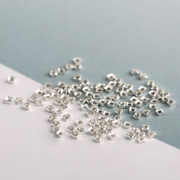 square bead, simple bead, spacer bead, s925 sterling silver, silver bead, bright silver bead
