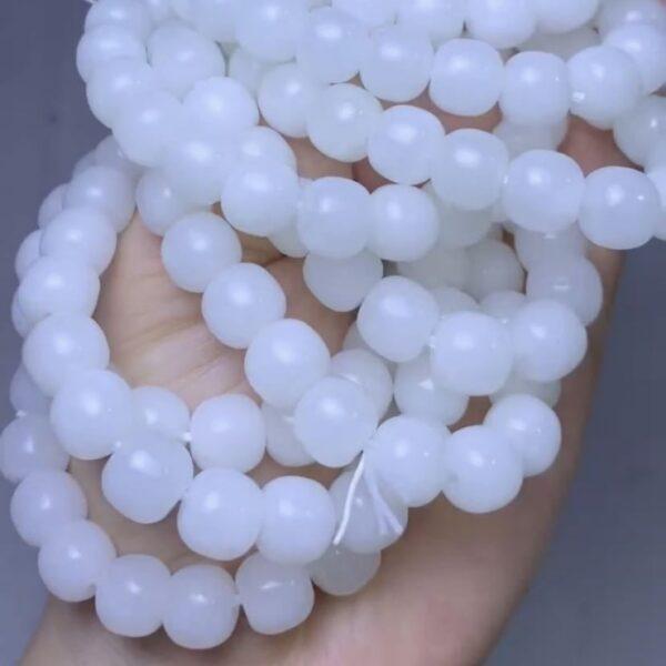 drum beaded bracelet, nephrite bracelet, jade bracelet, white bracelet, genuine natural bracelet