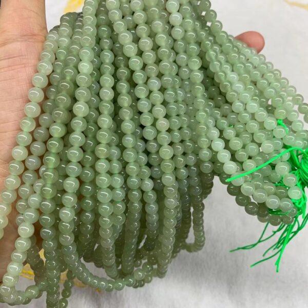 nephrite bead, round bead, whole strand bead, light green bead, jade bead, high quality bead, genuine bead, natural bead