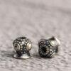 drum bead, spots pattern bead, spacer bead, s925 sterling silver, silver bead, oxidized silver bead