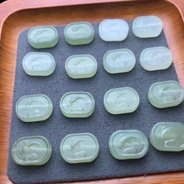 nephrite bead, rectangle bead, fish pattern bead, jade bead, green bead, high quality bead, genuine bead, natural bead