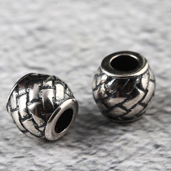 Drum bead, woven pattern bead, spacer bead, s925 sterling silver, silver bead, oxidized silver bead - Image 2