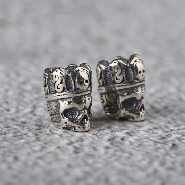 crown bead, skull bead, spacer bead, s925 sterling silver, silver bead, oxidized silver bead - Image 2