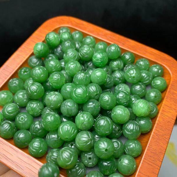 nephrite bead, round bead, flower bead, jade bead, green bead, high quality bead, genuine bead, natural bead - Image 2