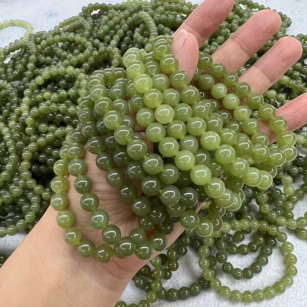 round beaded bracelet, nephrite bracelet, jade bracelet, yellow green bracelet, genuine natural bracelet - Image 2