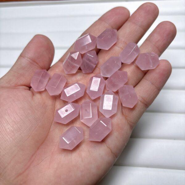 genuine natural rose quartz bead, quartz bead, clear bead, pink bead, double pointed prism bead - Image 2