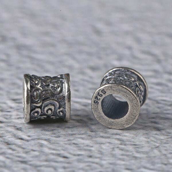 tube bead, flower pattern bead, spacer bead, jump ring, s925 sterling silver, silver bead, oxidized silver bead - Image 2
