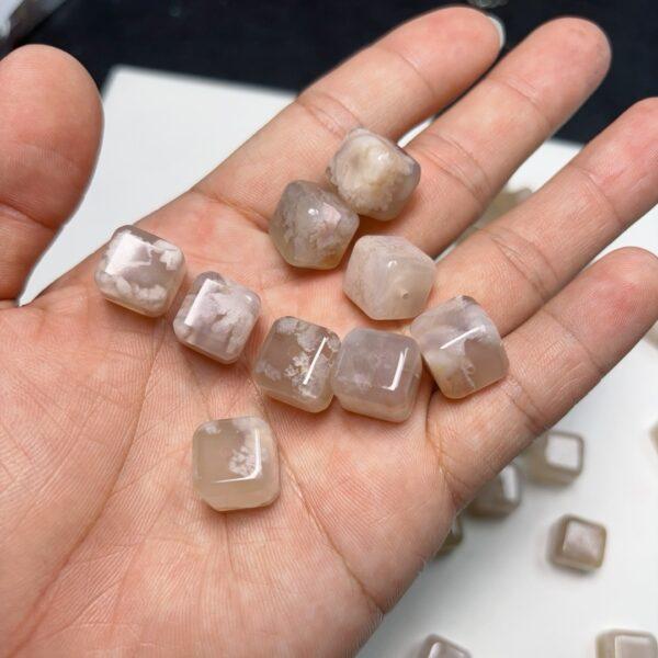 genuine natural blossoms agate bead, agate bead, pink bead, flower bead, cube bead - Image 2