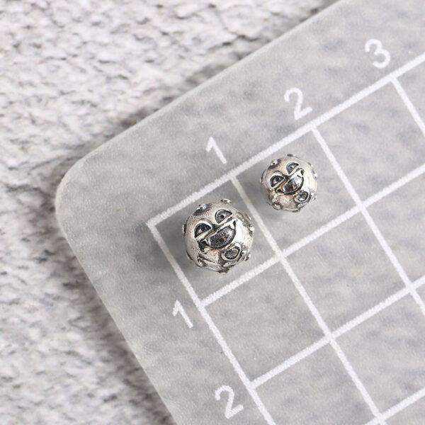 smiley face bead, round bead, spacer bead, s925 sterling silver, silver bead, oxidized silver bead - Image 2