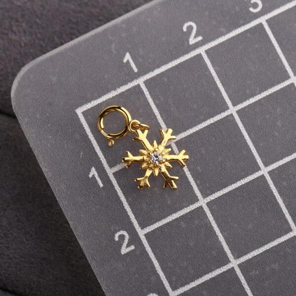 snowflake charm, golden snowflake bead, s925 sterling silver, silver bead, golden snowflake, golden bead, gild charm - Image 2