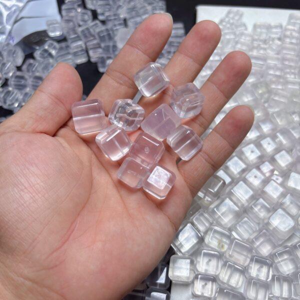 genuine natural rose quartz bead, quartz bead, pink bead, clear bead, cube bead - Image 2