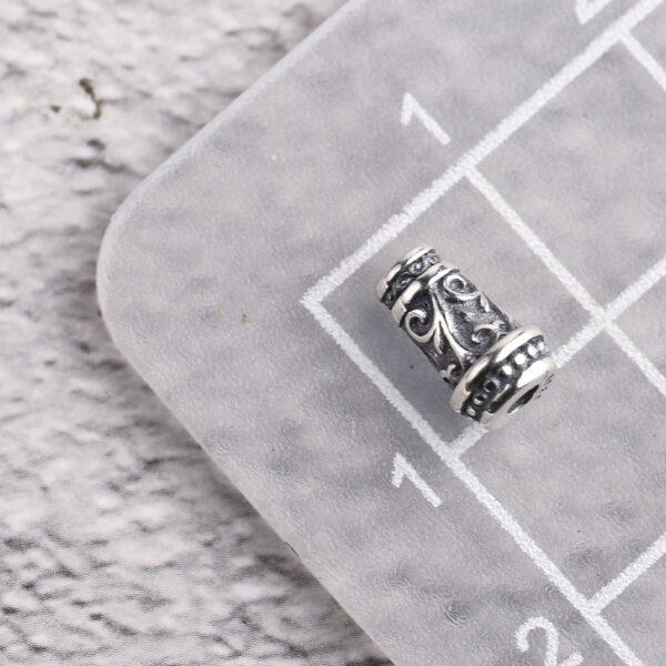 drum bead, vine pattern bead, spacer bead, s925 sterling silver, silver bead, oxidized silver bead - Image 2