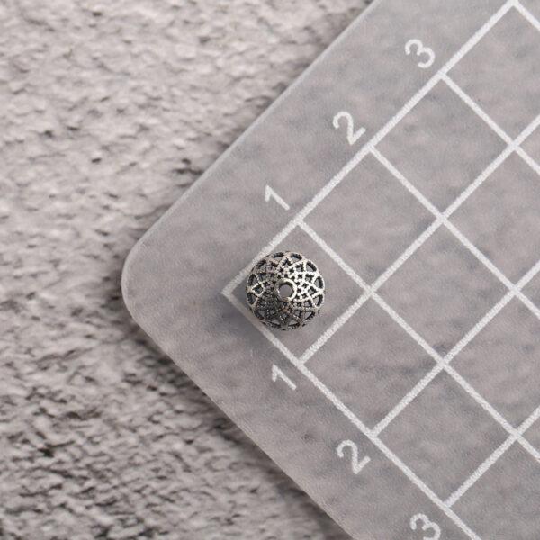 oval bead, hollow flower bead, spacer bead, s925 sterling silver, silver bead, oxidized silver bead - Image 2