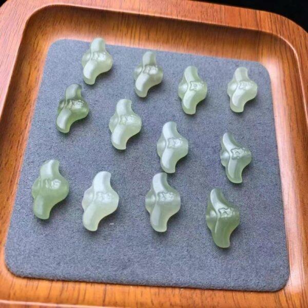 nephrite bead, yuanbao bead, 福 pattern bead, jade bead, green bead, high quality bead, genuine bead, natural bead - Image 2