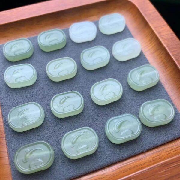 nephrite bead, rectangle bead, fish pattern bead, jade bead, green bead, high quality bead, genuine bead, natural bead - Image 2