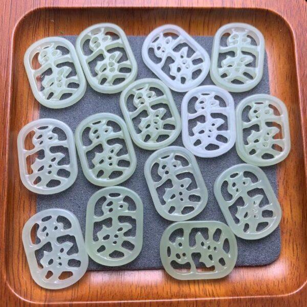 nephrite bead, rectangle bead, 平安 bead, hollow bead, jade bead, green bead, high quality bead, genuine bead, natural bead - Image 2