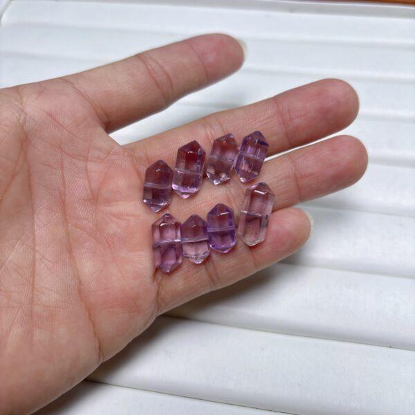 genuine natural amethyst bead, amethyst bead, clear bead, purple bead, double pointed prism bead - Image 3