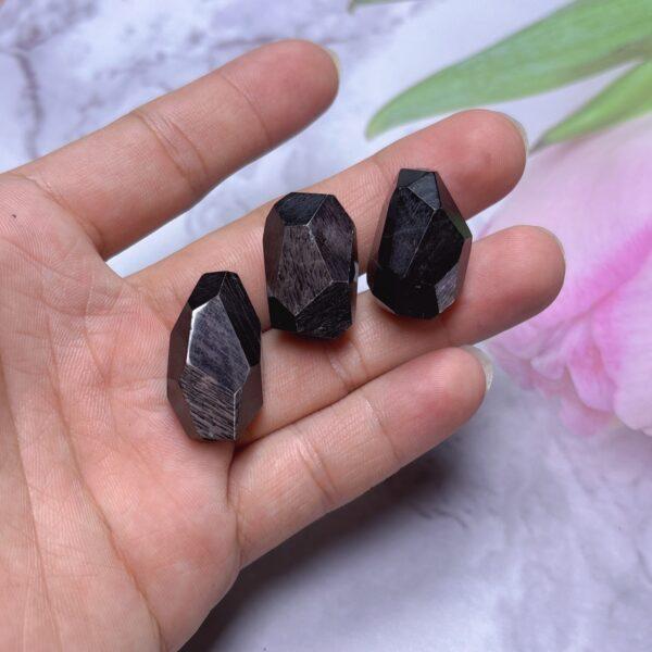 genuine natural hypersthene bead, black bead, irregular bead, polyhedron bead - Image 3