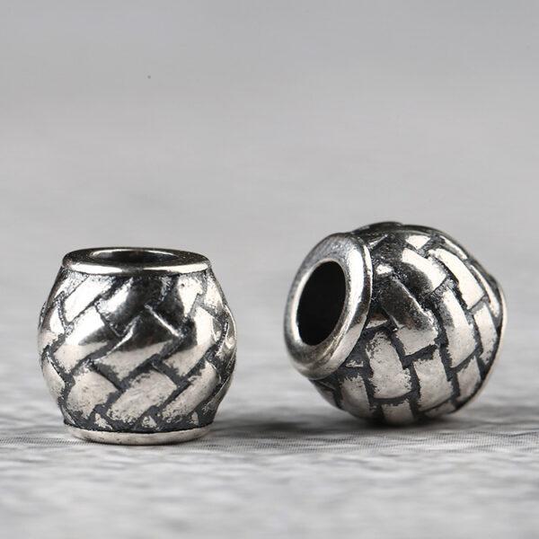 Drum bead, woven pattern bead, spacer bead, s925 sterling silver, silver bead, oxidized silver bead - Image 3
