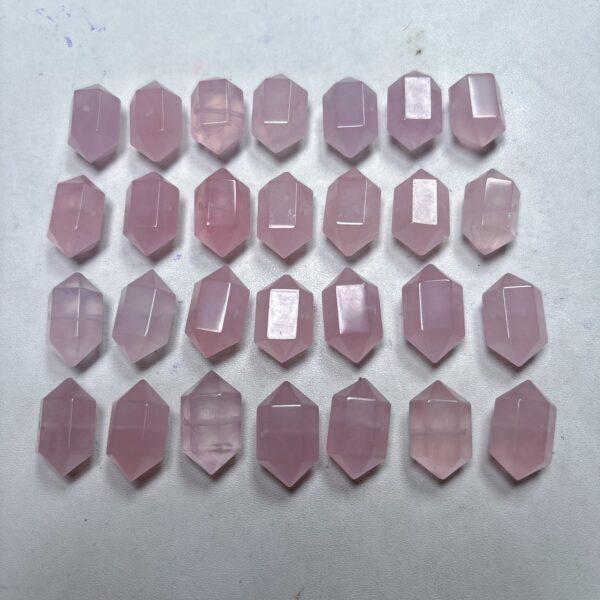 genuine natural rose quartz bead, quartz bead, clear bead, pink bead, double pointed prism bead - Image 3