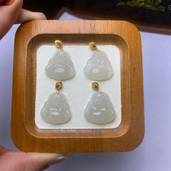 nephrite charm, Buddha charm, Maitreya Buddha, jade charm, white bead, high quality bead, genuine bead, natural bead - Image 3