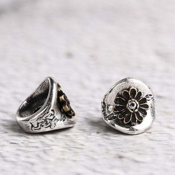 ring bead, chrysanthemum flower bead, spacer bead, s925 sterling silver, silver bead, oxidized silver bead - Image 3