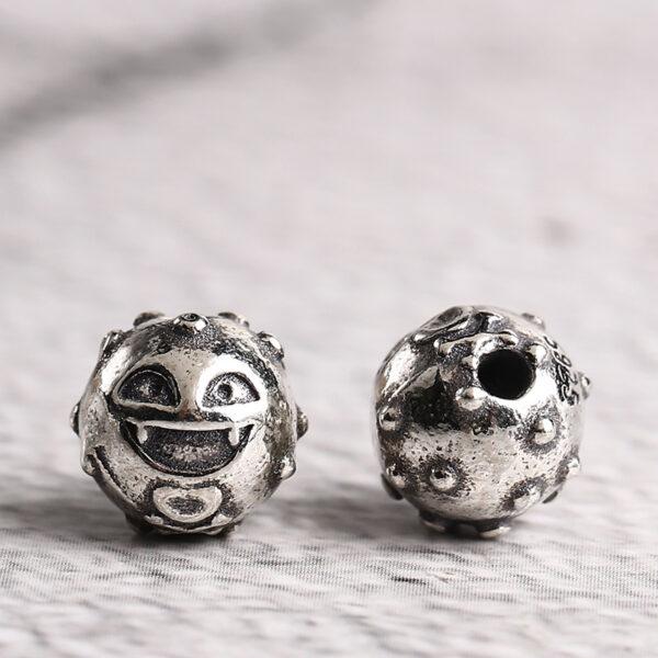 smiley face bead, round bead, spacer bead, s925 sterling silver, silver bead, oxidized silver bead - Image 3