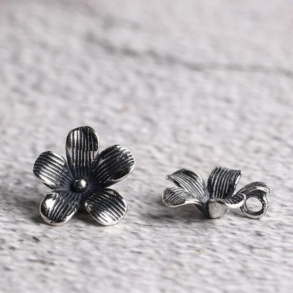 flower charm, flower button bead, s925 sterling silver, silver charm, oxidized silver bead - Image 3