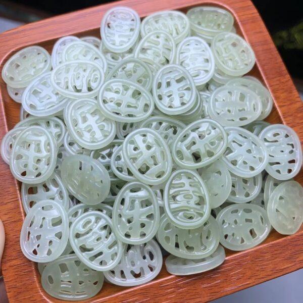 nephrite bead, hollow bead, 喜乐 bead, round jade bead, green bead, high quality bead, genuine bead, natural bead - Image 3