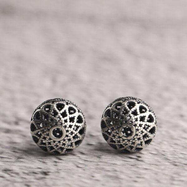 oval bead, hollow flower bead, spacer bead, s925 sterling silver, silver bead, oxidized silver bead - Image 3