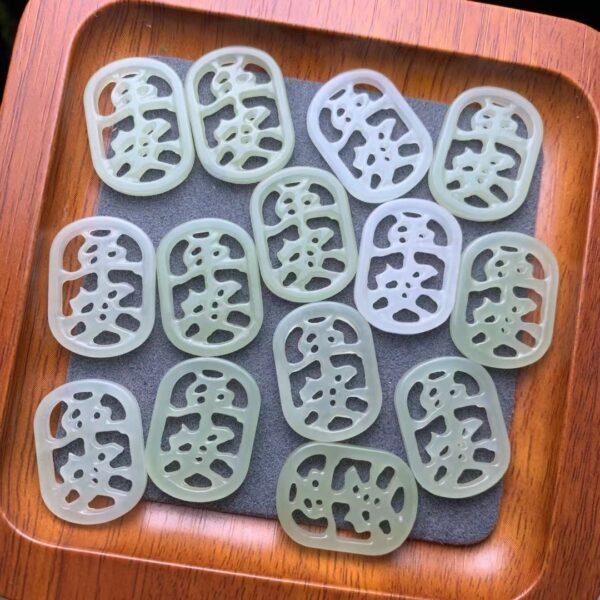 nephrite bead, rectangle bead, 平安 bead, hollow bead, jade bead, green bead, high quality bead, genuine bead, natural bead - Image 3