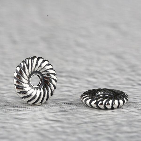 donut bead, spiral pattern bead, spacer bead, s925 sterling silver, silver bead, oxidized silver bead - Image 3