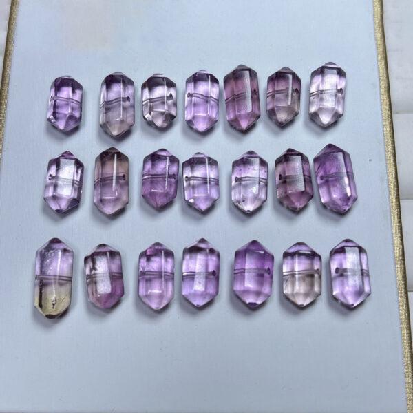 genuine natural amethyst bead, amethyst bead, clear bead, purple bead, double pointed prism bead - Image 4
