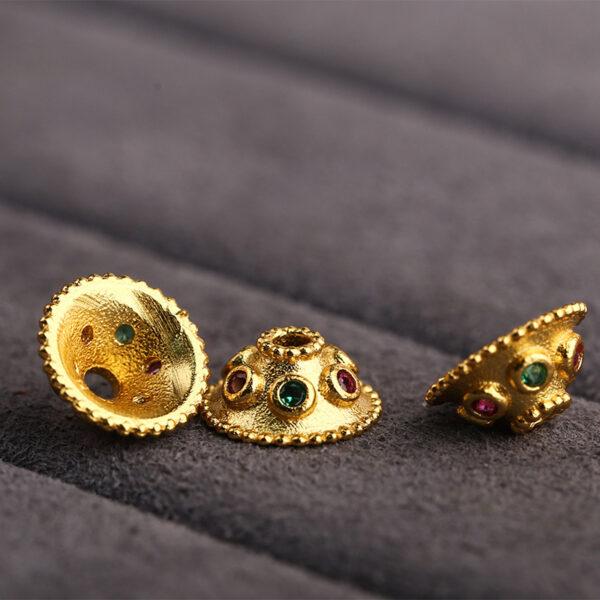 flower bead cap, flower bead holder, spacer bead, s925 sterling silver, silver bead, golden bead, gild bead - Image 4