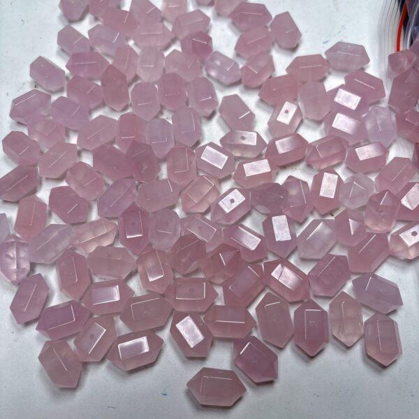 genuine natural rose quartz bead, quartz bead, clear bead, pink bead, double pointed prism bead - Image 4
