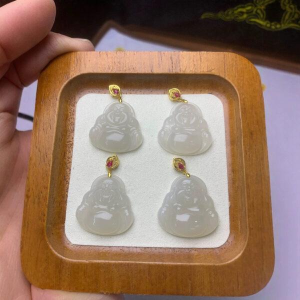 nephrite charm, Buddha charm, Maitreya Buddha, jade charm, white bead, high quality bead, genuine bead, natural bead - Image 4