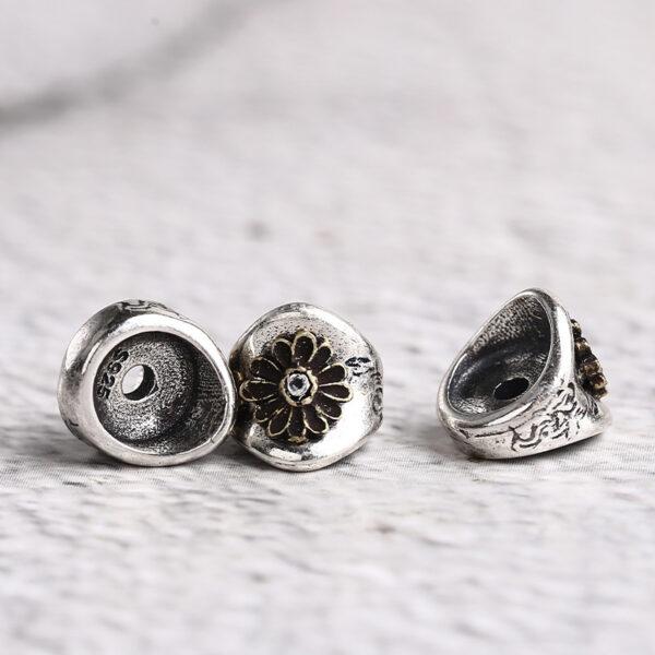 ring bead, chrysanthemum flower bead, spacer bead, s925 sterling silver, silver bead, oxidized silver bead - Image 4