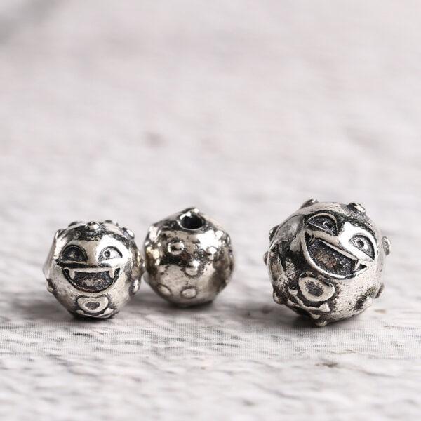 smiley face bead, round bead, spacer bead, s925 sterling silver, silver bead, oxidized silver bead - Image 4