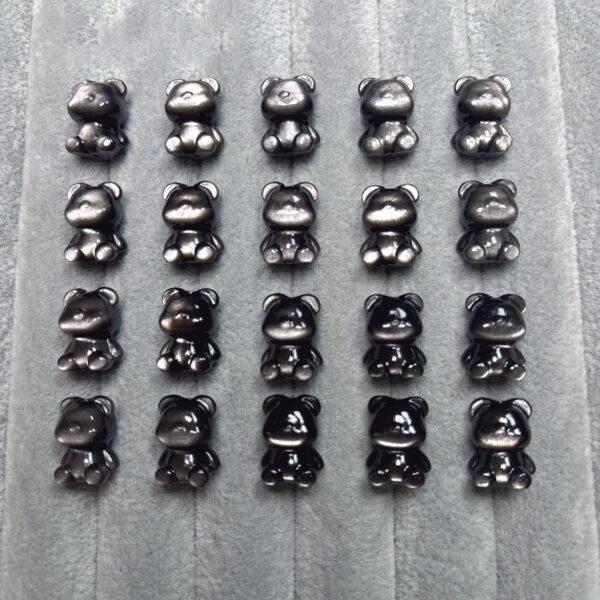 genuine natural silver obsidian bear bead, obsidian bead, black bead, cute bear bead - Image 4