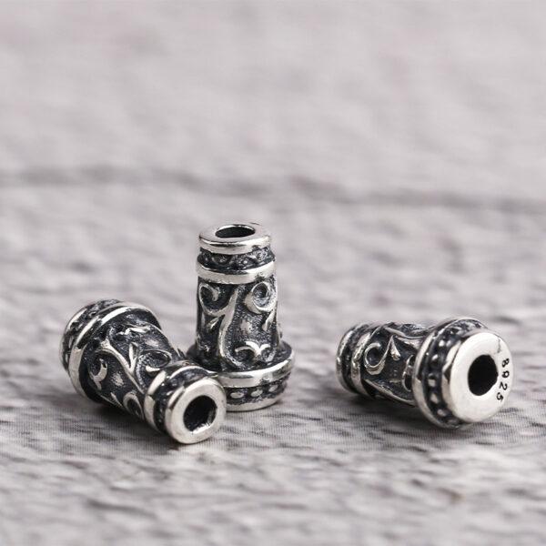 drum bead, vine pattern bead, spacer bead, s925 sterling silver, silver bead, oxidized silver bead - Image 4