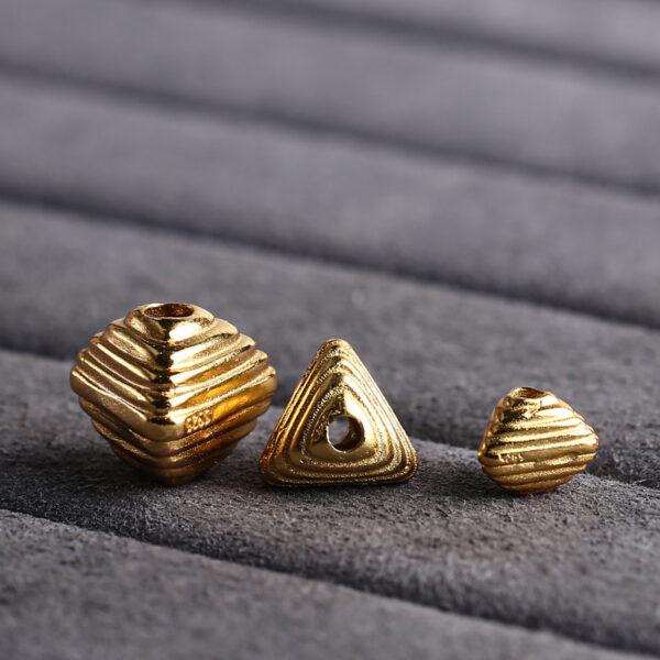 triangle bead, line pattern bead, spacer bead, s925 sterling silver, golden bead, gild bead - Image 4