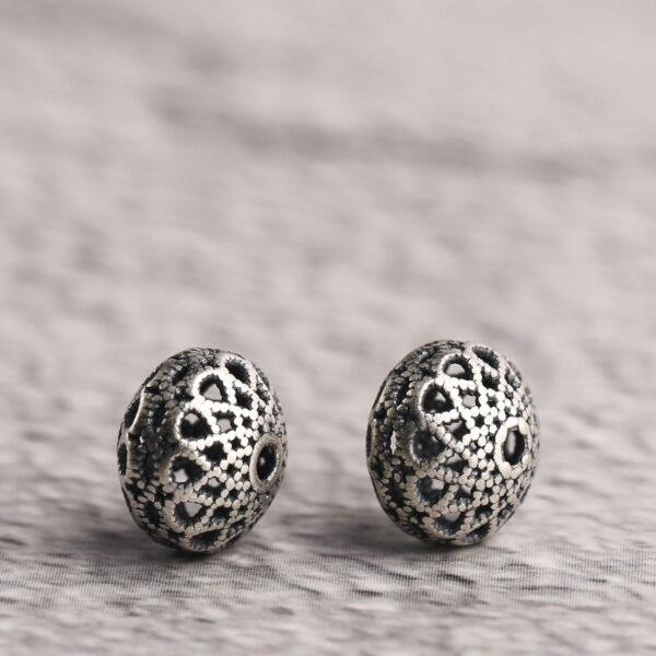 oval bead, hollow flower bead, spacer bead, s925 sterling silver, silver bead, oxidized silver bead - Image 4