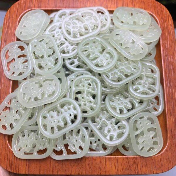 nephrite bead, rectangle bead, 平安 bead, hollow bead, jade bead, green bead, high quality bead, genuine bead, natural bead - Image 4
